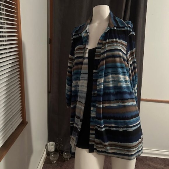 PerSeption Woman stripe Black/Blue /Bron attached cami button-down top, size 3X - Picture 1 of 4